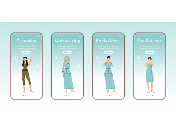 Skincare steps onboarding mobile app screen flat vector template preview picture