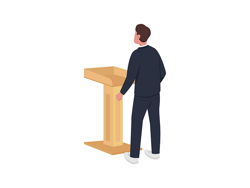 Male lecturer behind lectern semi flat color vector character