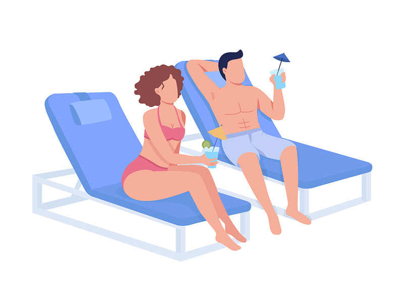 Couple drinking cocktails and relaxing together flat color vector characters