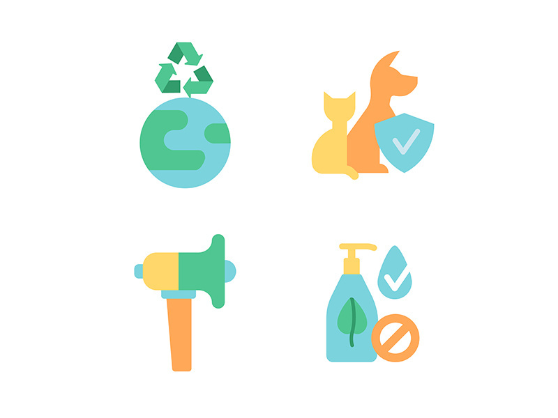 Green activism vector flat color icon set.