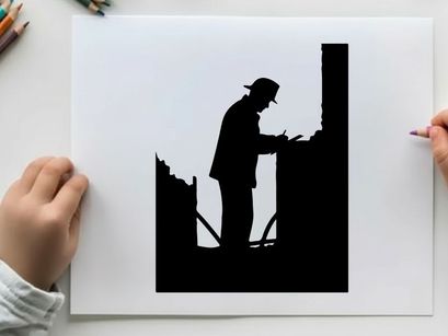 Silhouette of a man working on a construction site at night