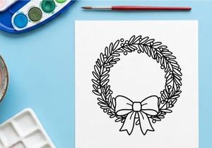 Ilustrasi vektor hiasan daun salam Natal dengan pita putih dan dedaunan meriah buatan tangan