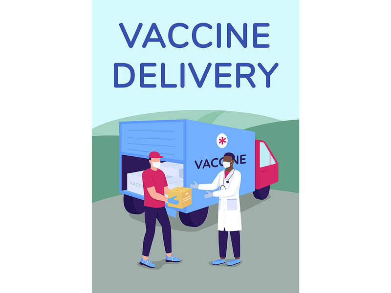 Vaccine delivery poster flat vector template