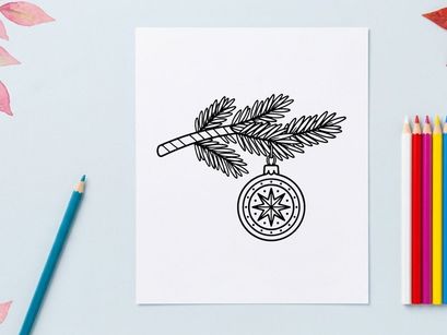 Hand-drawn Christmas compass with pine branches and festive holiday ornament design