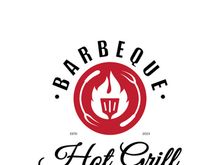 Simple Barbecue Vintage hot grill, with crossed flames and spatula. Logo for restaurant, badge, cafe and bar.vector