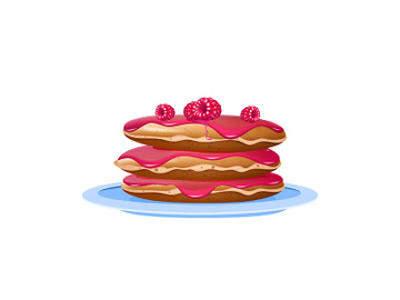 Pancakes with raspberries and jam realistic vector illustration preview picture