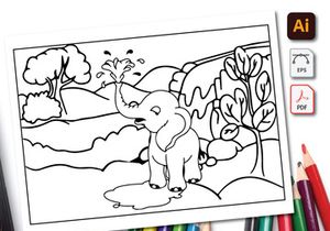 Elephant Coloring Book Line Art Design