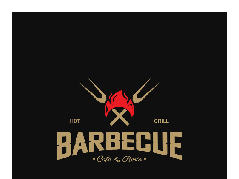 Simple Barbecue Vintage hot grill, with crossed flames and spatula. Logo for restaurant, badge, cafe and bar.vector