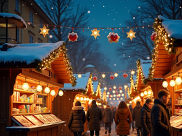 A European Christmas market twinkles at night with fairy lights preview picture