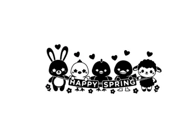 Happy spring silhouette cartoon characters with hearts and flowers preview picture