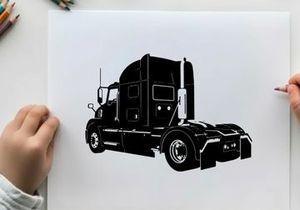 Silhouette of a semi truck with sleeper cabin