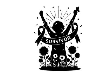 Silhouette of a survivor with flowers and ribbons in black and white preview picture