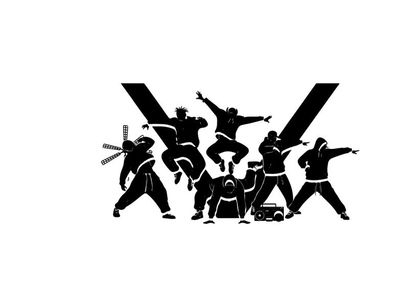 Silhouette of ninja warriors in dynamic poses forming a letter