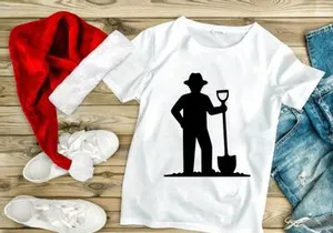 Farmer with shovel and hat gardening soil minimalist black silhouette