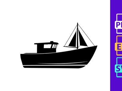 Fishing boat and sailboat silhouette