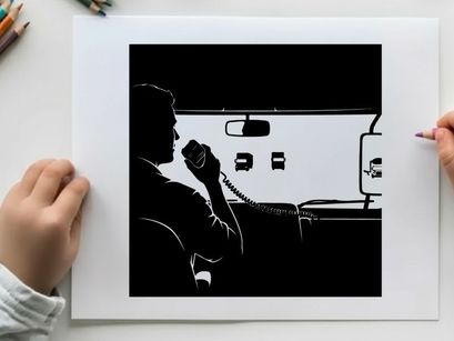 Silhouette of a man driving and talking on a phone