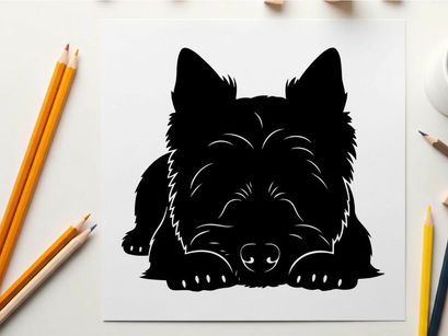 Silhouette of a serene dog lying down in a peaceful pose silhouette