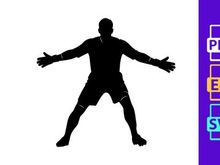 A silhouette of a man standing with arms outstretched in a dynamic pose