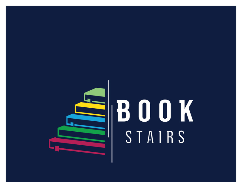 book stairs logo, or library for bookstores, book companies, publishers, encyclopedias, libraries, education, digital books, vectors