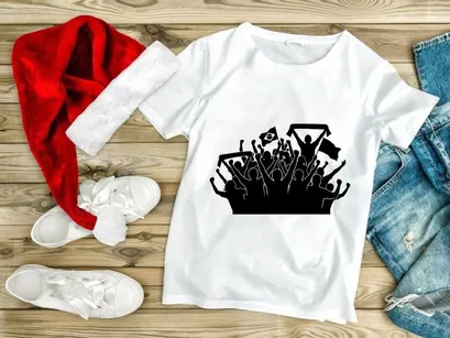 Silhouette of a cheering crowd with flags and banners at a sports event or festival