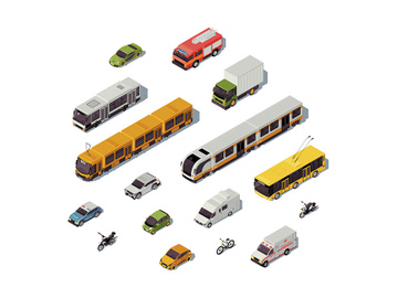 City transport isometric color vector illustration preview picture