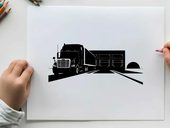 Silhouette of a semi truck driving into a warehouse at night