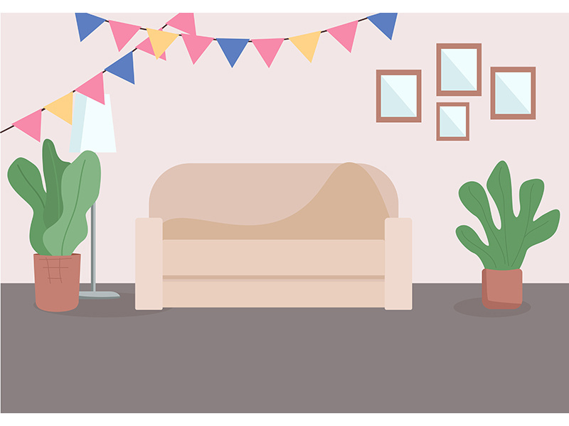 Decorated living room flat color vector illustration