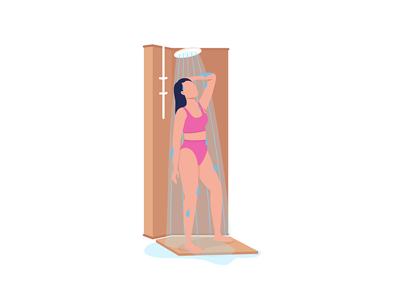Girl taking shower semi flat color vector character