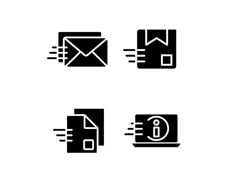 Information transmission black glyph icons set on white space
