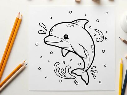 Cute cartoon dolphin jumping waves vector illustration