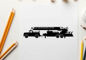 Silhouette of a large truck with a crane on the back
