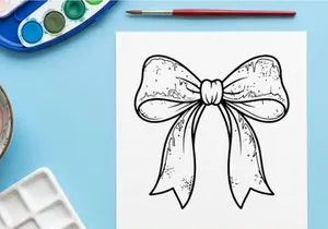 Christmas bow line art illustration with snowflake pattern for holiday design projects.