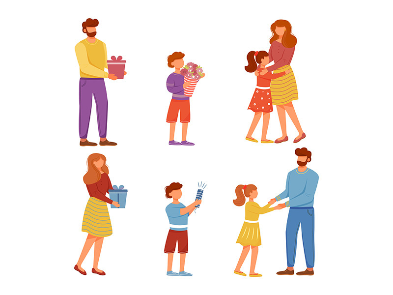 Family holiday flat vector illustrations set