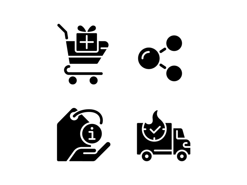 Buying products on internet black glyph icons set on white space