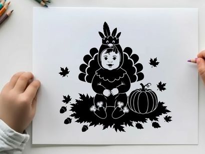 Little girl dressed as turkey silhouette for thanksgiving