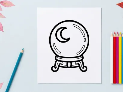 Magic crystal ball on ornate stand for fortune telling. Mystical divination sphere with swirling smoke for spiritual guidance and predictions.