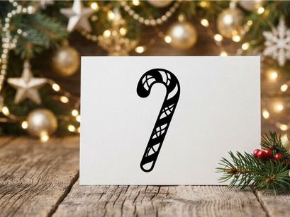 Black and white candy cane illustration for Christmas holiday design projects