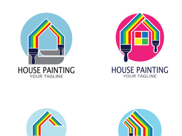 logo icon illustration house paint with a blend of brushes and rollers for house wall paint design, minimalist house, painting, interior, building, property business, wallpaper, vector concept preview picture