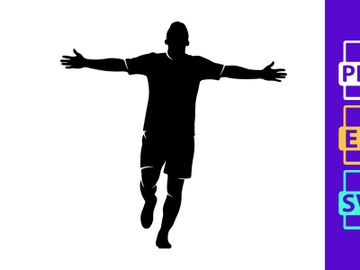 Silhouette of a man in a t shirt and shorts with arms outstretched in mid air preview picture