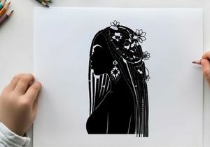 Silhouette of a woman wearing a beaded headdress