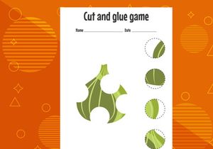 10 Pages Cut and glue game for kids with fruits. Cutting practice for preschoolers. Education page