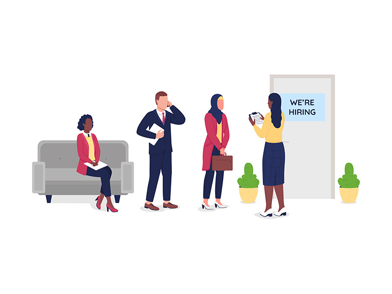 Candidate waiting for job interview flat color vector faceless characters