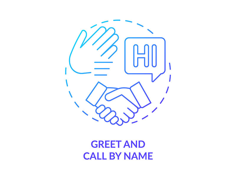 Greet and call by name blue gradient concept icon