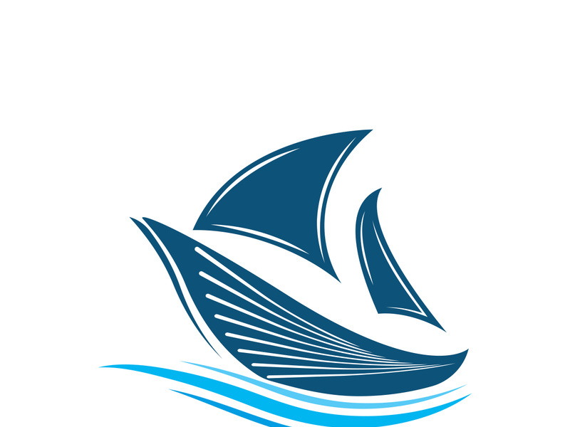 Sailboat boat on sea ocean wave with logo design simple ship
