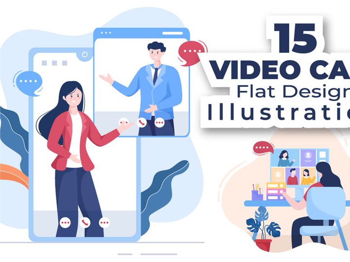 15 Conference Video Call Working for Home Cartoon Illustration