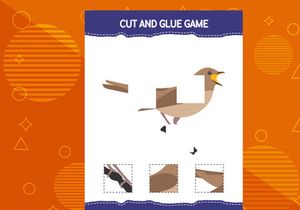 10 Pages Cut and glue game for kids with birds. Cutting practice for preschoolers. Education worksheet.