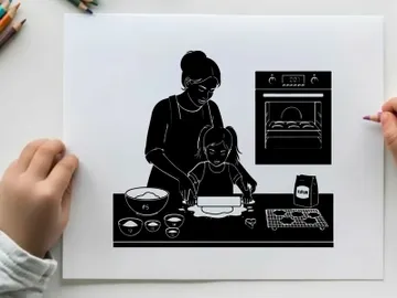 Silhouette of woman and child baking together at home preview picture