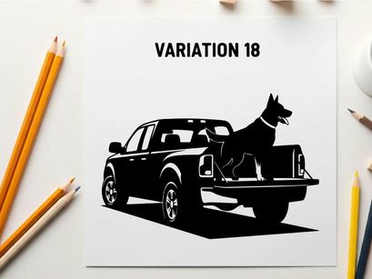 Silhouette of a dog in the back of a pickup truck variation