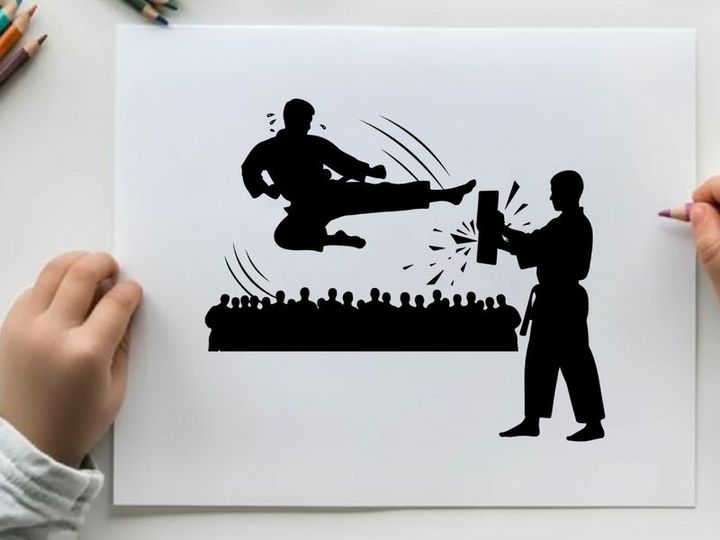 Martial arts silhouette of kicking and holding kickboard