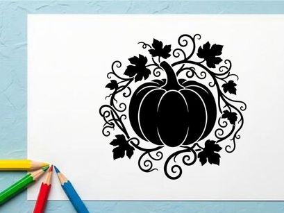 Abóbora Elegante de Halloween com Folhas e Enfeites em Espiral
